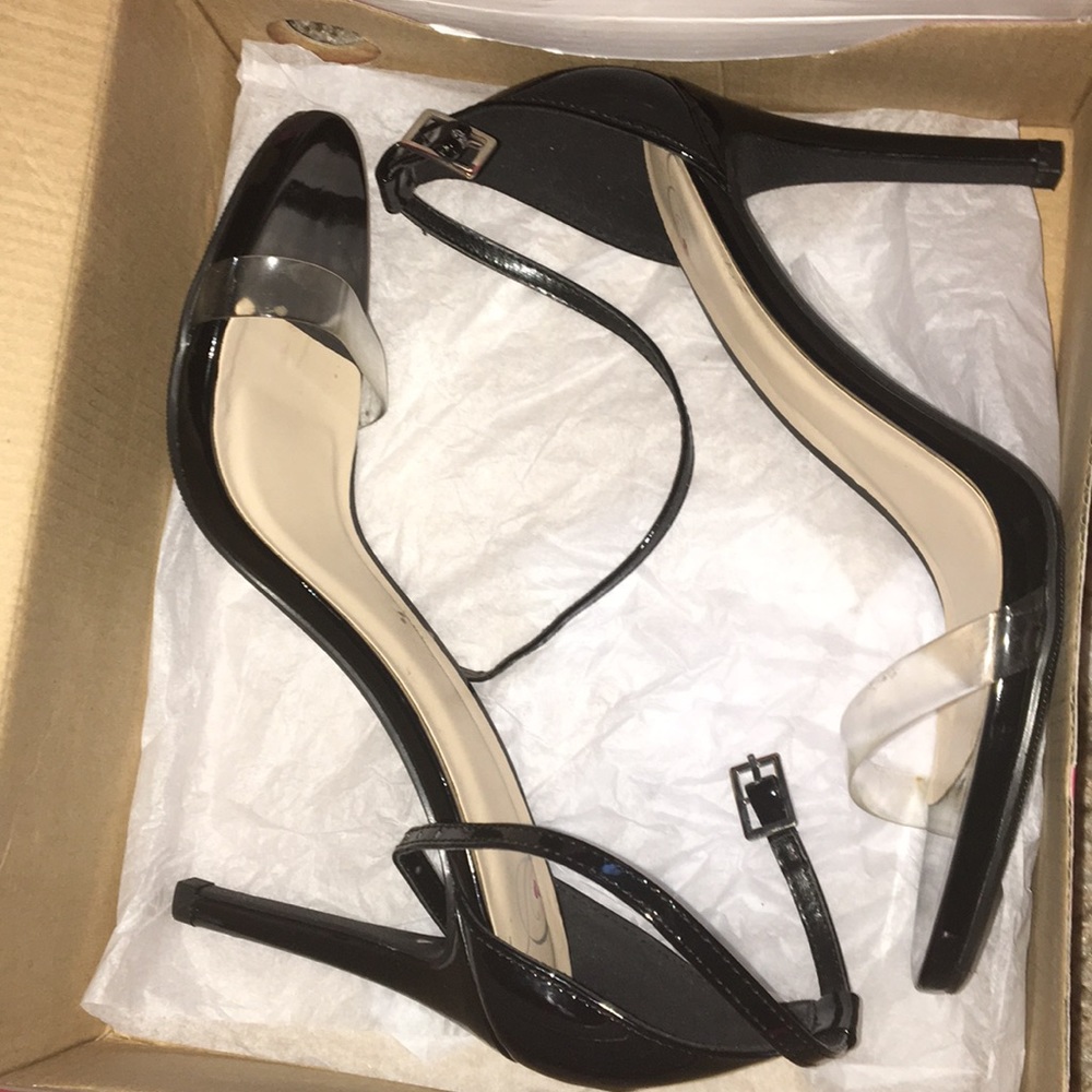 BLACK CLEAR TOE STRAP HEELS